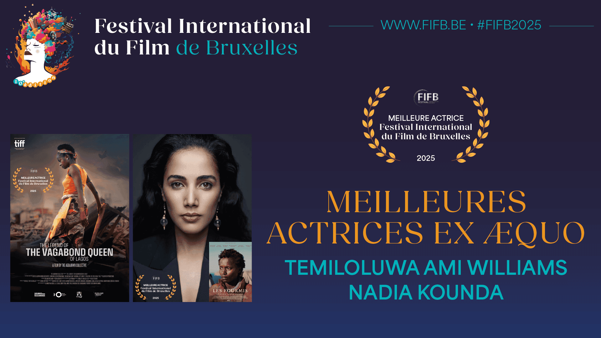 Visuel du palmarès 2025 — Meilleures Actrices ex æquo — Temiloluwa Ami Williams & Nadia Kounda